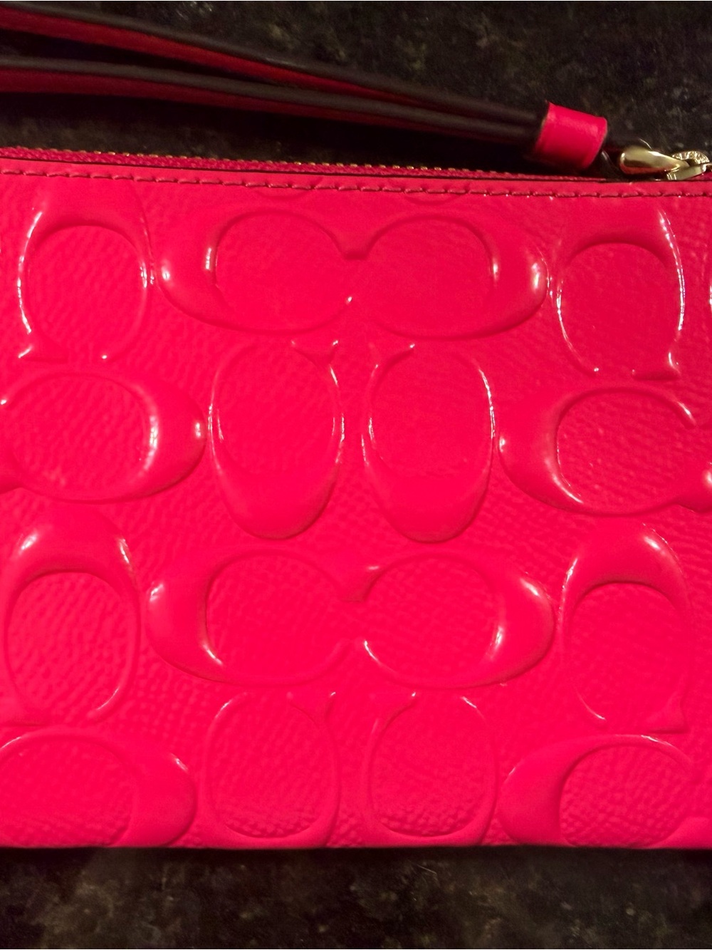 Coach Hot Pink Patent Signature Wristlet with Gold Hardware - Picture 2 of 4